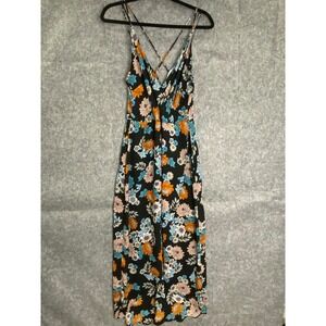 ASTR the Label Floral Slip Midi Dress Crisscross Back Black Multicolor L